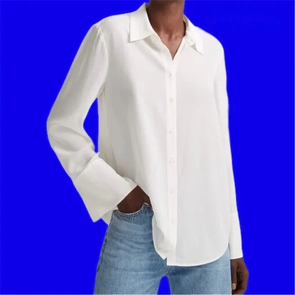 NWT ZARA Silk Top Blouse Button Shirt French Cuffs Oversized Light Tunic Gift - Picture 2 of 4